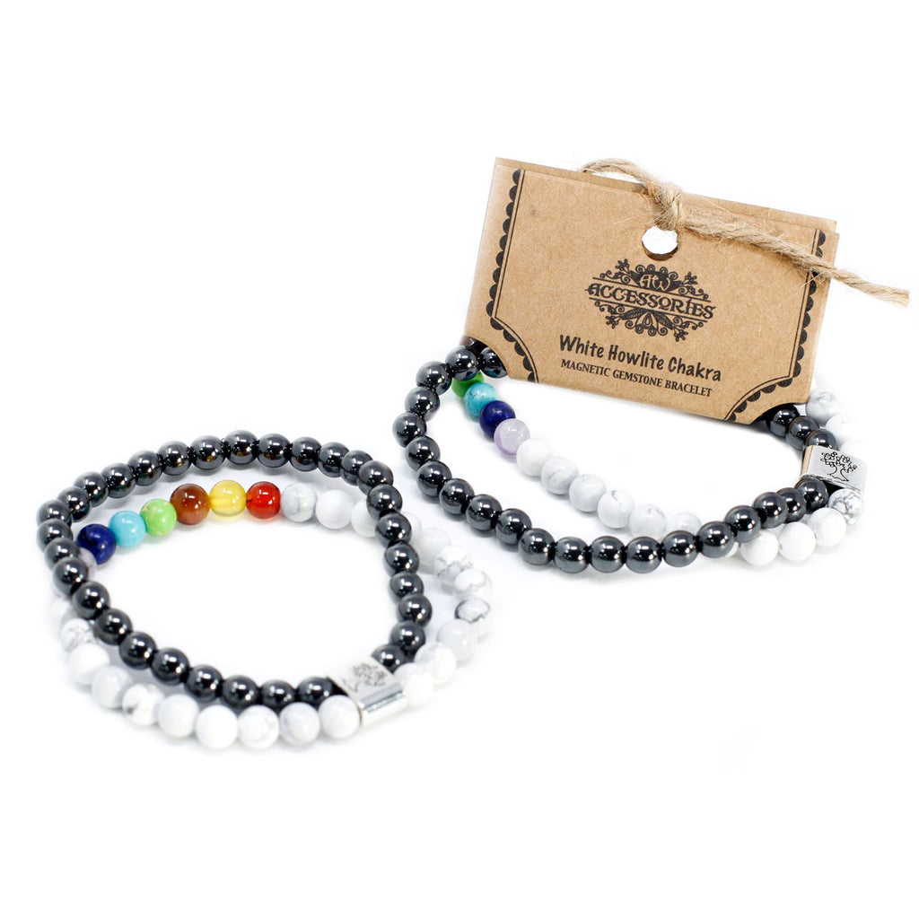Pulseira Magnética de Pedras Preciosas - Howlita Branca Chakra