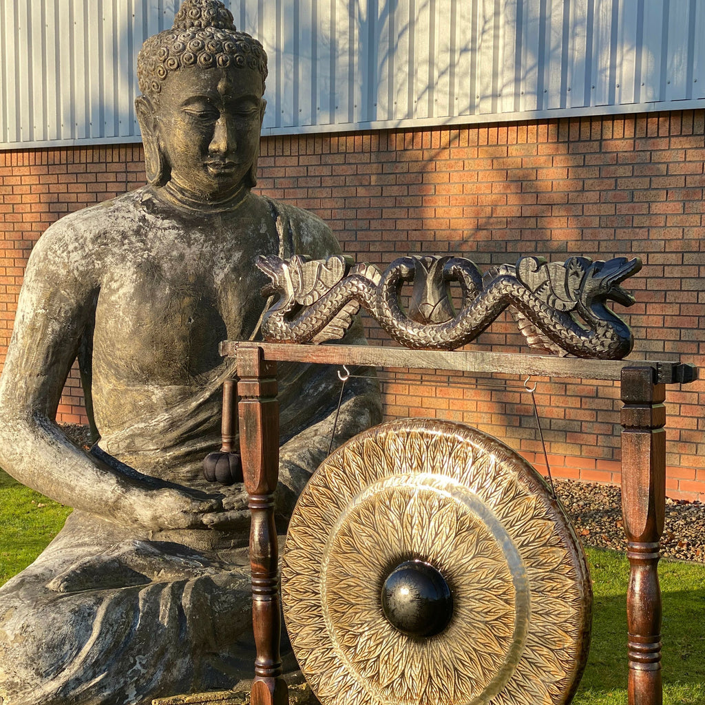 Gong de meditación grande sobre soporte marrón antiguo - 80cm - Negro - Estándar