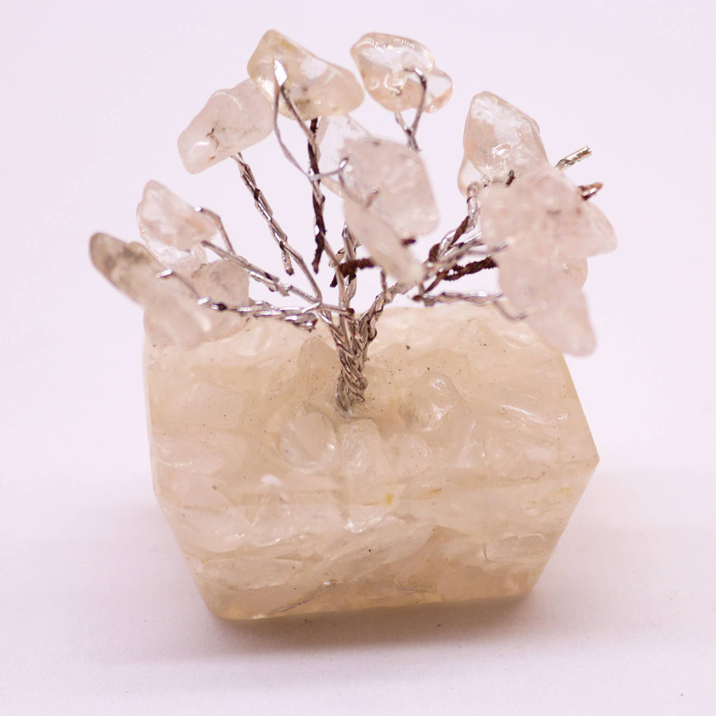 Mini árbol de piedras preciosas sobre base de orgonita - Cuarzo de roca (15 piedras)