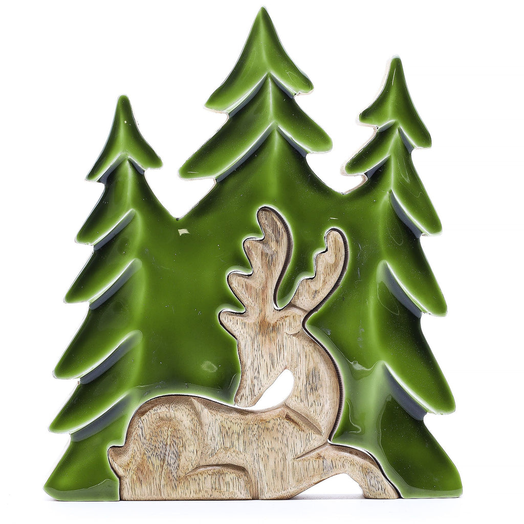 Perdido en el bosque - Ciervo en el bosque 3D Decoración de madera - 23x20cm