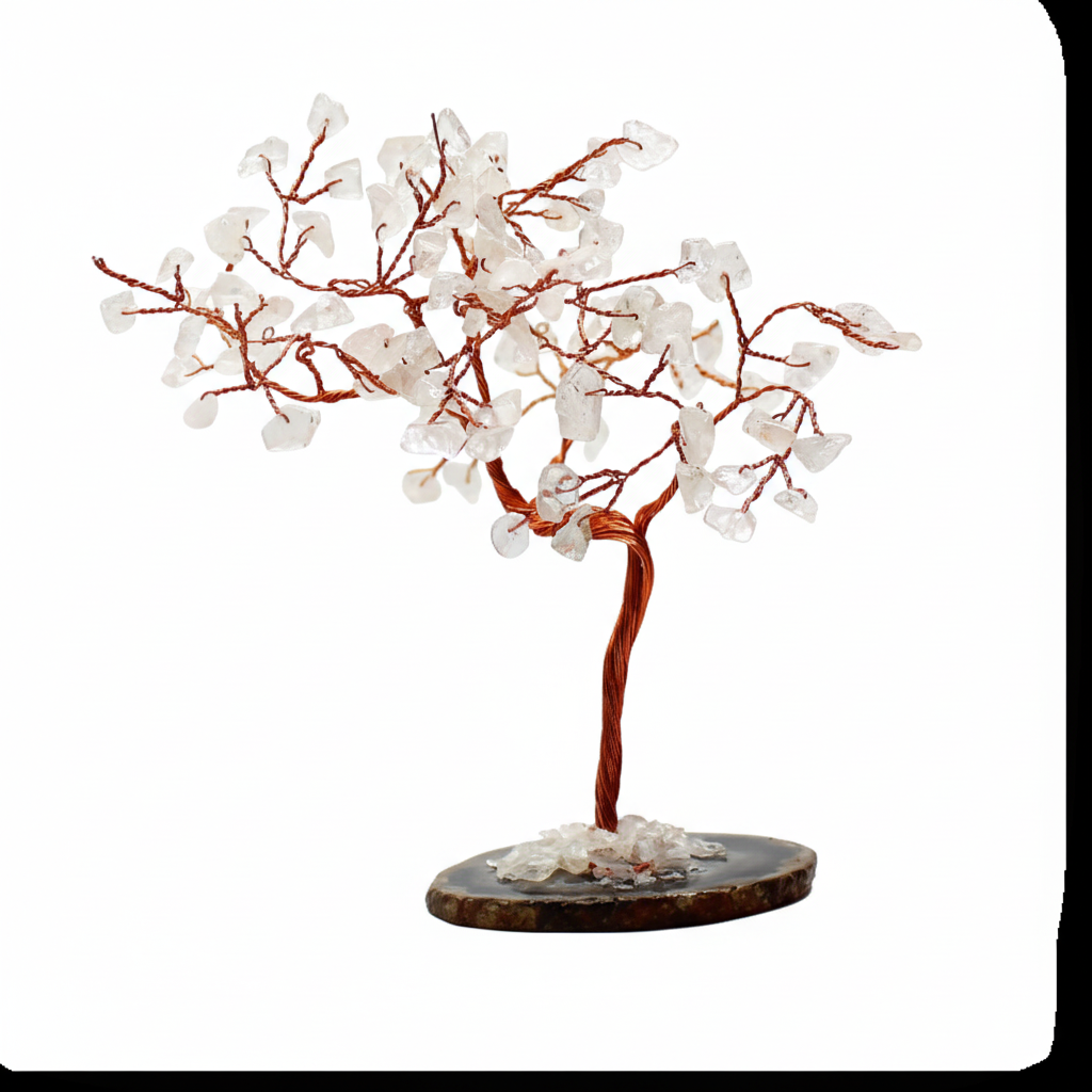 Árbol de cuarzo de roca sobre base de ágata negra